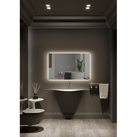 Mice - Espejo con luz led de Pared para Baño, Dormitorio, Vestdor retroiluminado, luz frÃa, con doble sensor, antivaho y on/off - medida 100 X 80 cm (1/5)