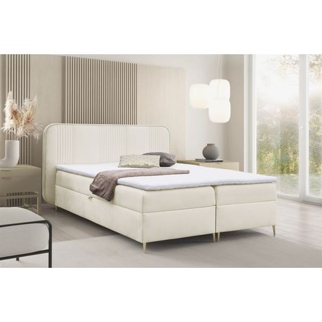Boxspringbett Schlafzimmerbett AVERY PREMIUM 120x200cm Stoff Magic Velvet Ecru