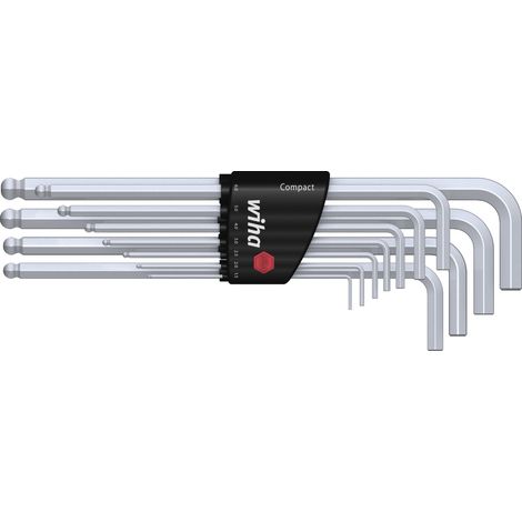 Wiha Set di chiavi a brugola in supporto Compact Testa sferica esagonale, 11 pz., cromatura opaca (36453)