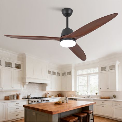 Deckenventilator 60 Zoll Schwarz mit dimmbarem LED-Licht, 3 Massivholzflügeln, leisem reversiblen DC-Motor, Fernbedienung (1/5)