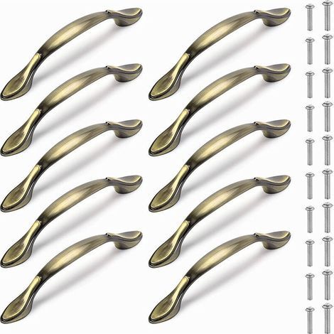Set mit 10 antiken Bronze-Möbelgriffen, 64 mm, Vintage-Stil, für Küchentüren, inklusive Schrauben (1/3)