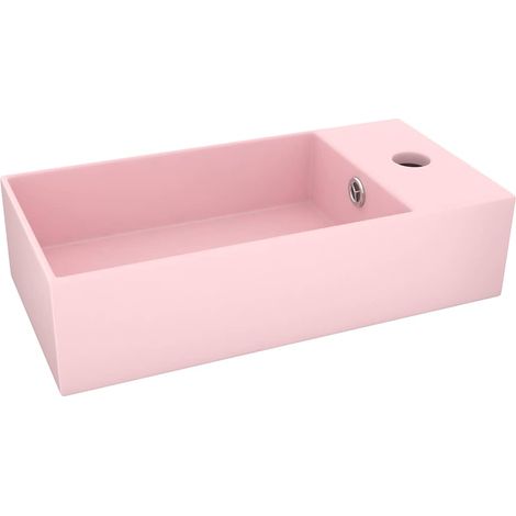 Lavabo con rebosadero cerámica rosa mate vidaXL (1/5)
