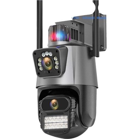 Caméra IP 6MP à Double Objectif et Double écran PTZ, caméra Wi-FI extérieure étanche, caméra de Surveillance vidéo de sécurité avec éclairage de Police et Alarme(6MP NO Card) (1/5)