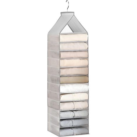 Ein hängender und faltbarer Kleiderschrank mit 12 Fächern und Aufbewahrungsnetzen – ideal für Zuhause, Wohnmobile und Camping.