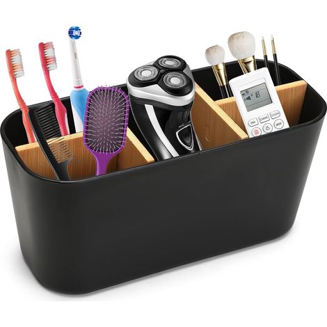 Organizador de bambú con 5 compartimentos para cepillos de dientes eléctricos, pasta de dientes, baño, oficina o cocina. (1/5)