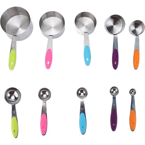 10Pcs/Set Stainless Steel Spoon Kitchen Baking Tools with Silicone Handle Removable Buckle (1/5)