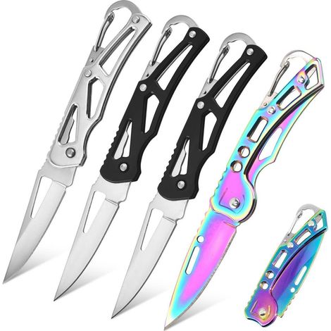 4er Set Klappmesser mit Schlüsselring, klein & scharf, für Outdoor & EDC