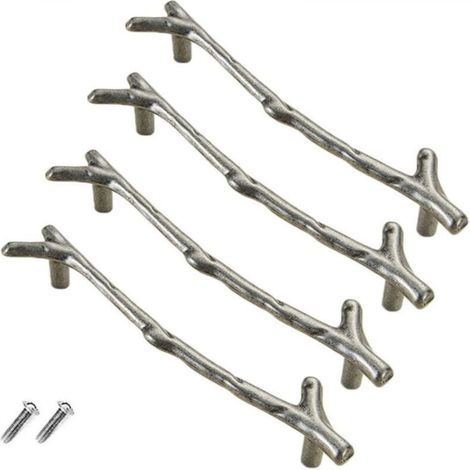 Set mit 4 Vintage-Schubladenknöpfen aus Zinklegierung für Schrank, Schublade, Landhausstil, Cottage (128 mm, silber)