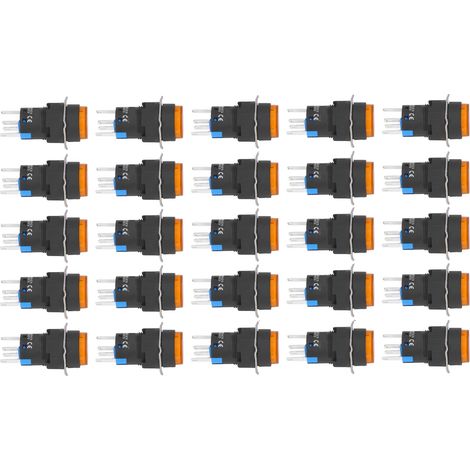 Lot de 25 interrupteurs à bouton-poussoir ronds autobloquants à 5 broches de 16 mm avec voyant lumineux 220 V jaune (1/5)