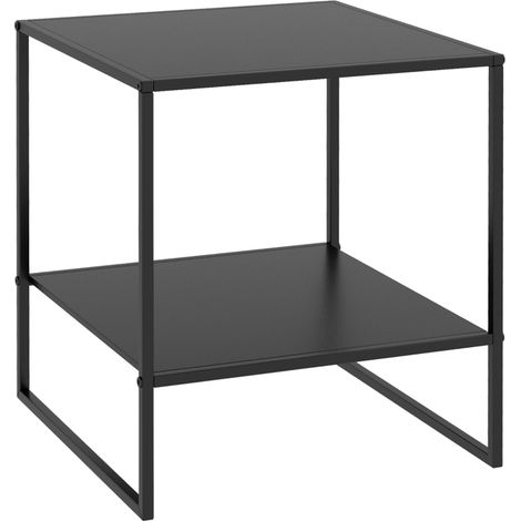 Table basse carrée industrielle en métal noir avec étagère design moderne 40x40x45 cm pour salon élégant et robuste (1/5)