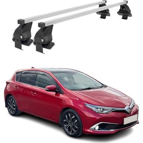 OMAC Dachträger Querträger Stahl für Toyota Auris III Schrägheck 2018-2026 – Abschließbar – City-Crash-getestet – DIN 75302:2019 – ISO/PAS 11154:2006 – Max. 50 kg Silber (1/5)