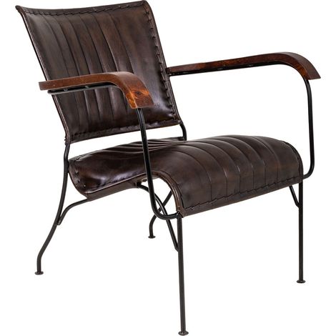 Sillón de metal y piel marrón 65x72x74
