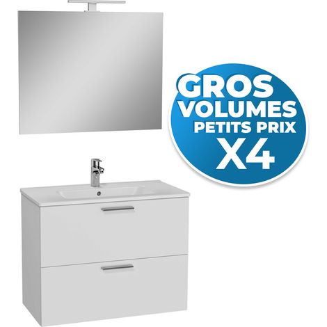 Vitra Lot de 4 Meubles Mia 79x61x39,5 cm avec miroir, lavabo et éclairage LED, Blanc brillant (MIASET80B-GVP04)
