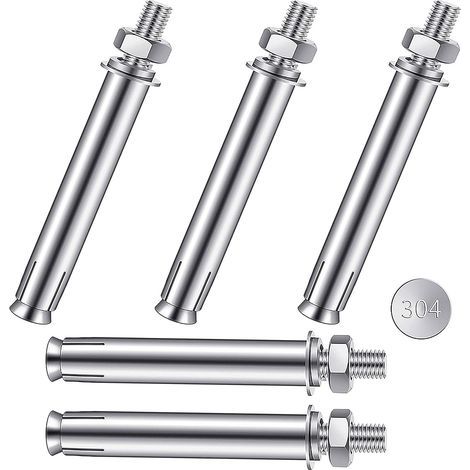 Lot de 5 vis d'ancrage M10 x 100 mm en acier inoxydable pour charges lourdes Vis d'expansion pour la construction murale (1/5)