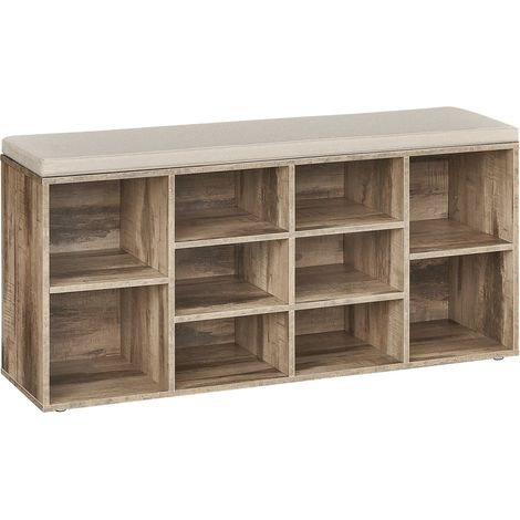 Banc à chaussures meuble d’entrée avec siège étagère à chaussures avec coussin et 9 compartiments étagères réglables pour couloir salon 303 x 785 x 48 cm marron rustique