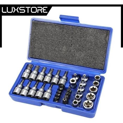 LUXS Outil de serrage de Torx noix 34PCS Outil de jeu de douilles torx profilé en T Set Bit (1/4)