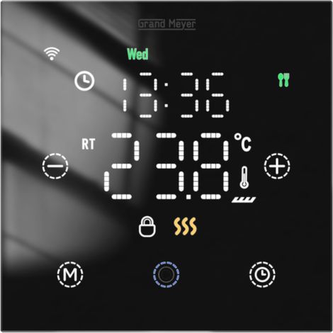 Termostato Wi-Fi programable Premium Grand Meyer TSM-20, 20A, 230V, vidrio templado 3mm, negro (1/2)