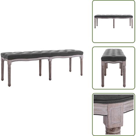 Banc Lin Bois solide 150x40x48 cm Gris foncé - Banc Coffre - Banc Design - Banc Tissu - Meuble Rangement - Chaise Assise (1/5)
