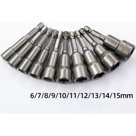 10 Pieces Magnetic Socket Screwdriver: Magnetic Bit for Impact Driver 6-15mm Hex Socket Bits Adapter