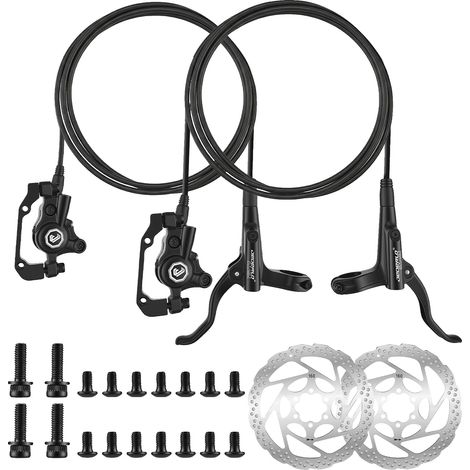 Frenos de disco hidráulicos para bicicletas de montaña, latiguillo delantero de 800 mm, latiguillo trasero de 1400 mm, diámetro del disco de 160 mm, sistema de doble pistón, montaje universal IS/PM. (1/5)
