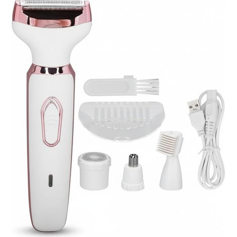 Rasoir Electrique Femme, Épilateur Électrique Femme, Tondeuse à sourcils électrique 4 en 1 rasage à sec et humide lame en acier inoxydable épilateur facial Pour Visage, Sourcils, Jambes, Bras (1/5)