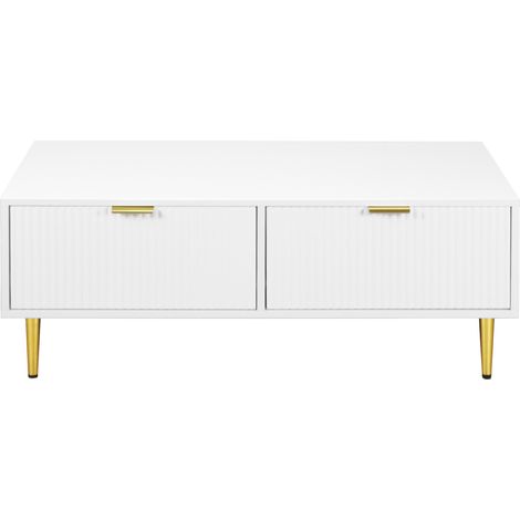 Tavolino da salotto bianco con 2 cassetti e dettagli dorati 100x50x40 cm HOMVRA (1/5)