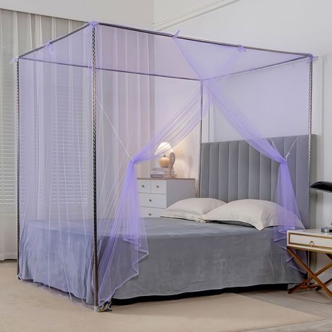 Moustiquaire 180x200 cm + cadre de baldaquin, respirante et anti-moustiques, convient pour la chambre (violet). (1/5)
