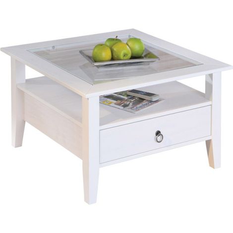 Table Basse en Pin Massif "Abigael" 75cm Blanc (1/5)