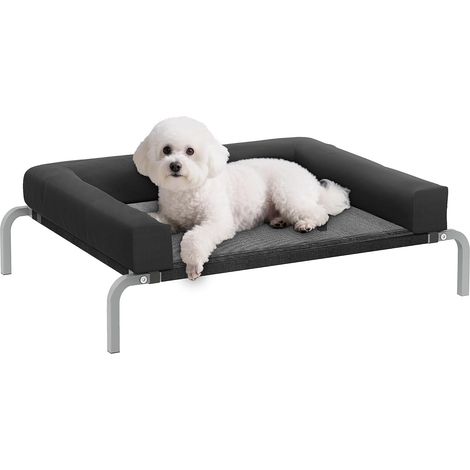 Lit surélevé pour Chien rafraichissant, lit de Camp pour Chiens intérieur extérieur Portable, avec Oreiller en Forme de U, Maille Respirante, résistant aux morsures, 90 x 65 x 30 cm, Noir (1/5)