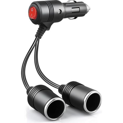 Zigarettenanzünder-Verlängerungskabel für 1 bis 2 Zigarettenanzünder, Doppelsteckdose mit Schalter, 15 cm Kabel, 15-A-Sicherung, für Auto, Boot, Motorrad (1/5)