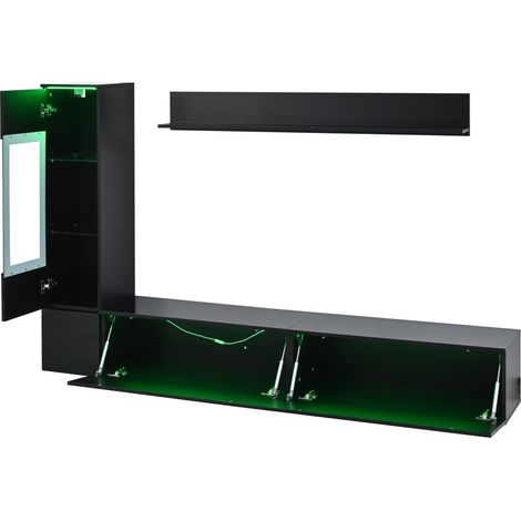 3-teiliges TV-Wandset in Schwarz glänzend mit LED, für TVs bis 80 Zoll, MODENUIT (1/5)