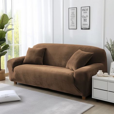 Housse de canapé en velours extensible, deux places (145-185 cm), couleur kaki. (1/5)