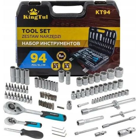 Juego de herramientas KingTul de 1/2" y 1/4" de 6 puntas, de 4 a 32 mm, 94 piezas. (1/3)