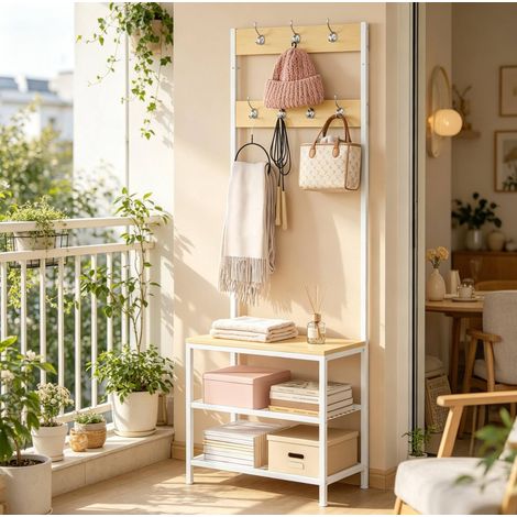 Meuble rangement 3-en-1 60x31,5x170 cm métal bois blanc HAVRYA (1/5)