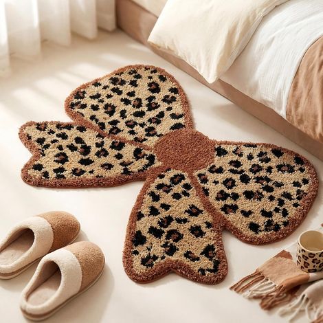 Tapis de Bain à Boucle léopard antidérapant Lavable, Doux et Absorbant, Tapis de Salle de Bain pour Salon Chambre, 80 x 56 cm (1/5)