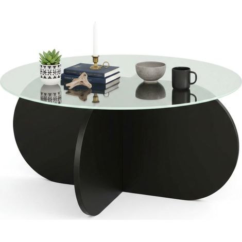 Dmora - Mesa de café Metis, Mesa de centro baja, Revistero para sofá, Estante de la sala de estar, 75x75h35 cm, Negro, con embalaje reforzado