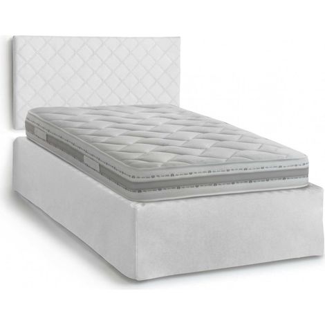 Talamo Italia Lit carré et demi Cleide, Tête de lit en similicuir avec base orthopédique et cantonnière, 100% Made in Italy, avec matelas inclus, Cm 120x190, Blanc, avec emballage renforcé