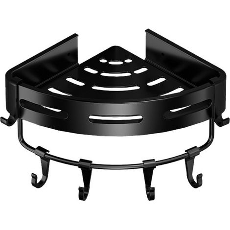 Étagère murale triangulaire de rangement pour salle de bain, noire, épaisse, à une seule couche.
