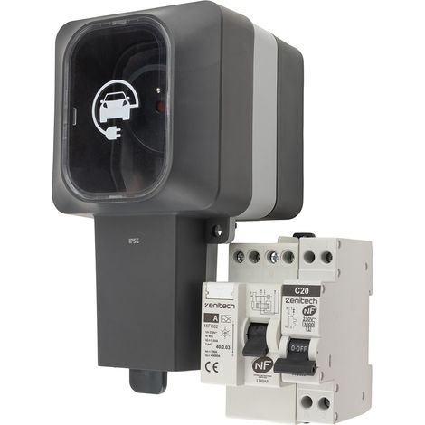 Prise renforcée Easy Charge 3,6 kW IP55 – Disjoncteur C20 et interrupteur différentiel 40A – Étanchéité parfaite pour extérieur – Protec (1/4)