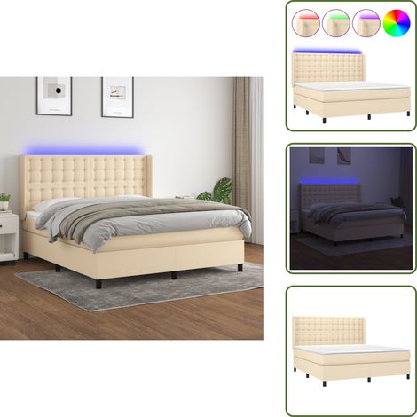 Boxspringbett mit Matratze & LED Creme 180x200 cm Stoff - Boxspringbett - Doppelbett - Betten - Schlafräume - Cremefarbenes Bett (1/5)