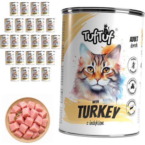 Pâtée pour chat TufTuf à la dinde, boîte de 24 x 400 g, viande en conserve (1/2)