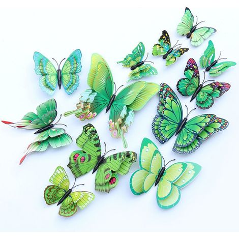 Realistic 3D-Schmetterlings-Wandtattoos mit dos Lagen – Kreative, farbenfrohe Schmetterlingdessuskleber aus PVC für die Wohnzimmerdekoration - Crezuo