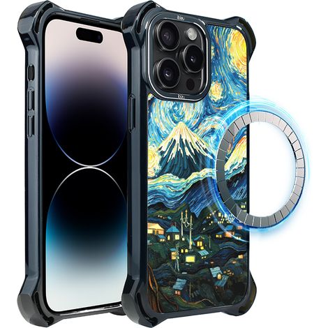 Custodia per iPhone 14 Pro Max, Ibizu DropGuard Ultra con MagSafe, Van Gogh, Notte stellata (1/5)
