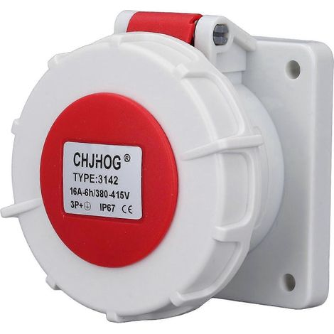Industrielle, wasserdichte 3-Phasen-4-polige Unterputzsteckdose, Schutzart IP67, 16 A, 380–415 V AC