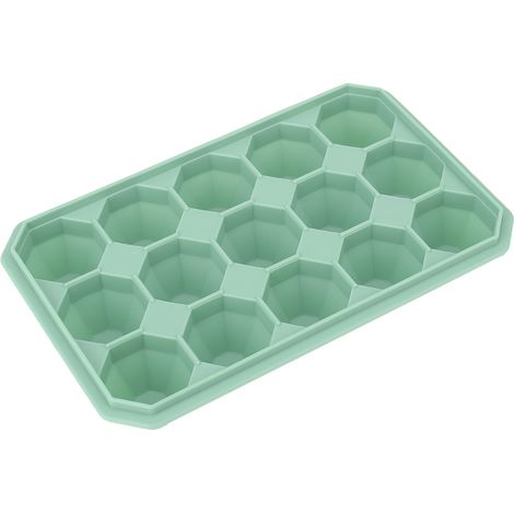 Selbstgemachte Silikon-Eiswürfelform mit 15 Fächern und Deckel, für Puddings und Pralinen, grün. (1/5)