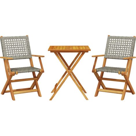 Maison Exclusive - 3-tlg. Bistro-Set Grau Poly Rattan und Massivh