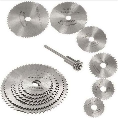 Jeu de 7 lames de scie HSS pour outil rotatif, disques de scie circulaire pour coupe du bois, mandrin pour outil rotatif Dremel avec tige d\'extension de 3,175 mm (1/8\\") (1/4)