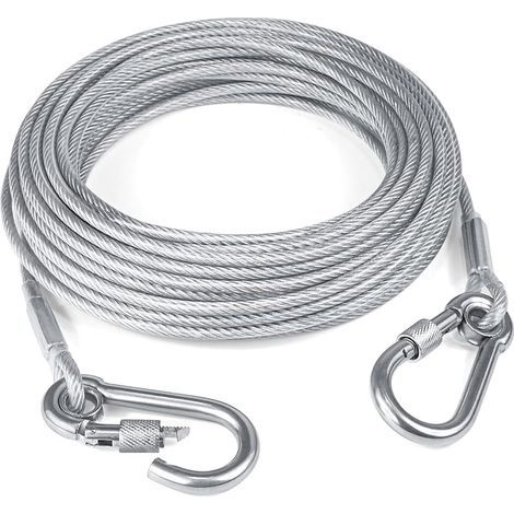 Laisse réfléchissante pour chien de 15 m, en fil métallique avec double boucle en acier inoxydable, légère et durable, idéale pour l'extérieur, la cour et le camping. (1/5)