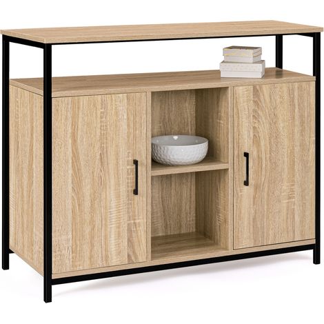 Idmarket – Buffet 100 cm 2 portes – Design industriel bois et métal – Rangement modulable avec étagères – Dimensions L. 100 x l. 30 x H. 81 cm
