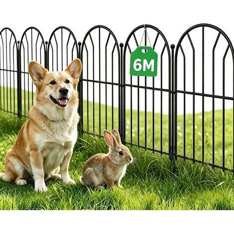 Clôture de Jardin en Métal 61cm(H) x 31cm(L) (20 Panneaux, Longueur Totale 6.2m) Creusage Barrière pour Animaux Clôture Métallique Décorative pour Chien Cour Terrasse Extérieur Noir (1/5)